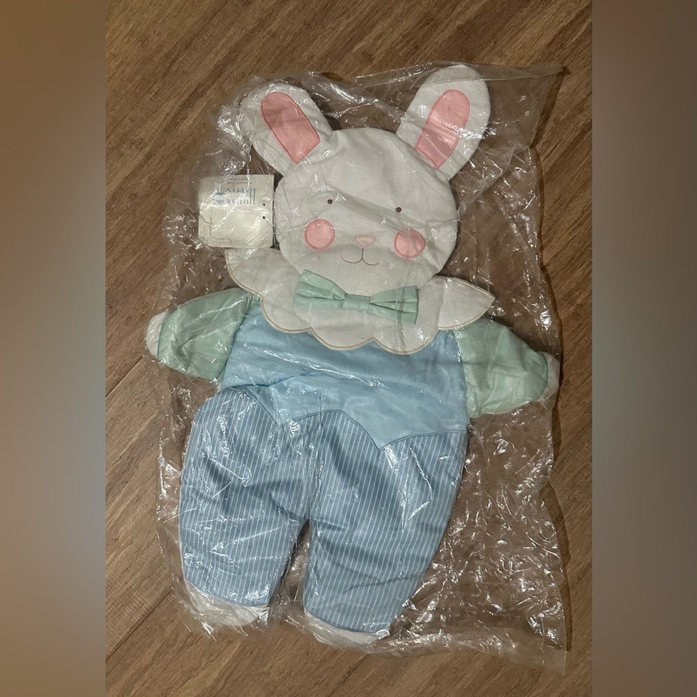 Vintage House of Hatten Cloth Bunny Nursery Wall Hanging Art Soft Plush Blue NWT